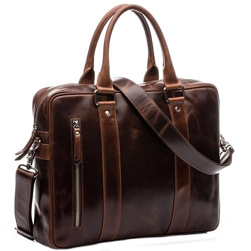 SID & VAIN Laptoptasche Stoked aus Premium Leder I Business-Tasche groß für Herren und Damen 15,4 Zoll Laptop I Umhängetasche Aktentasche braun handgefertigt von SID & VAIN