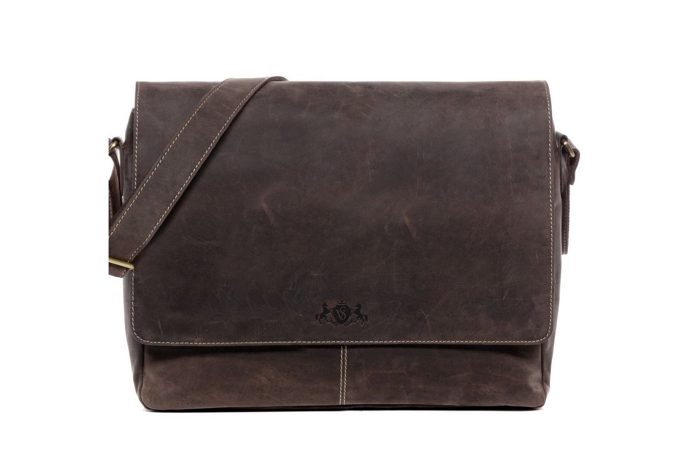 SID & VAIN Messenger Bag Leder Umhängetasche Unisex SPENCER, Laptoptasche 15 Zoll Echtleder, Businesstasche Damen Herren braun von SID & VAIN