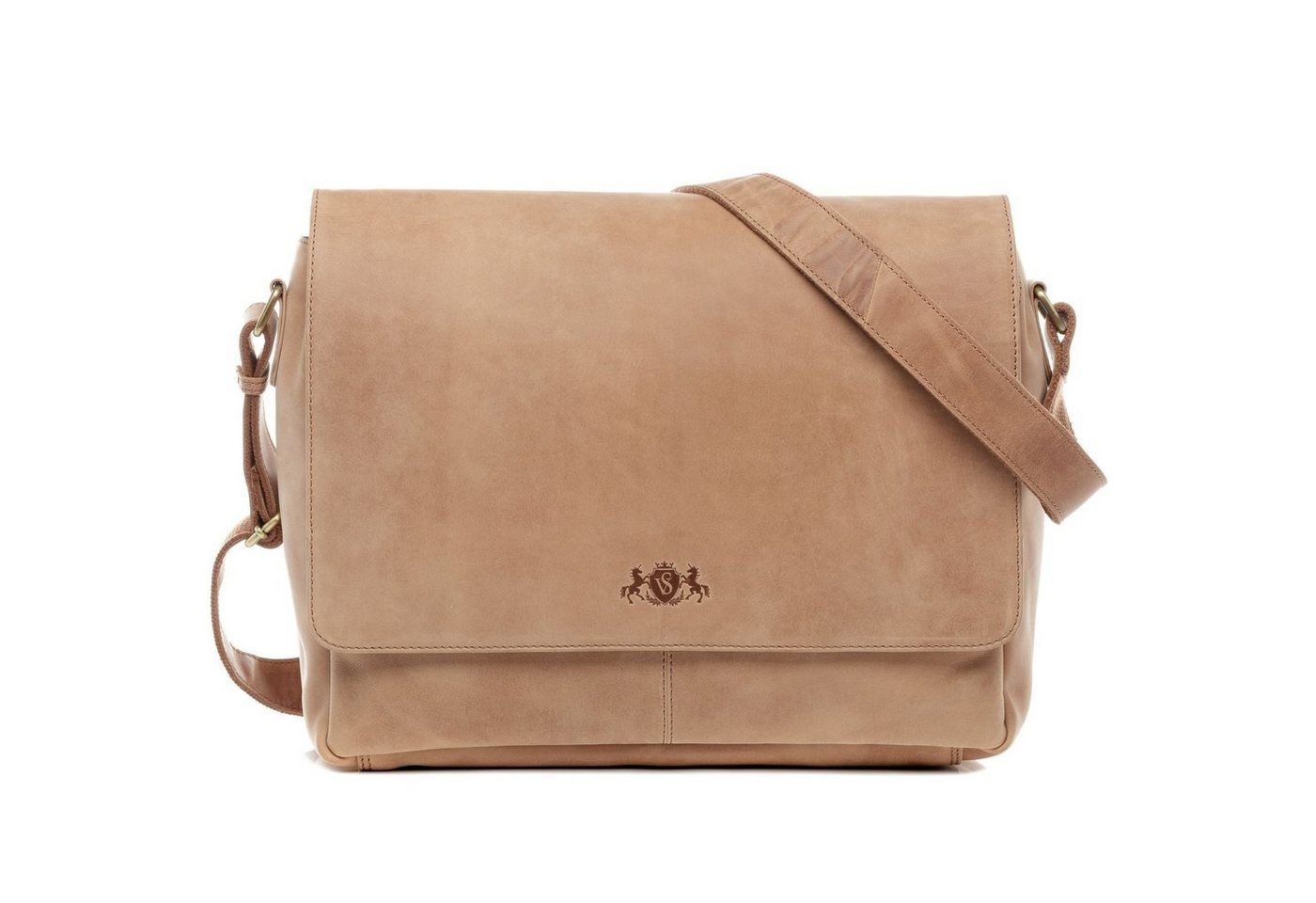 SID & VAIN Messenger Bag Leder Umhängetasche Unisex SPENCER, Laptoptasche 15 Zoll Echtleder, Businesstasche Damen Herren beige von SID & VAIN