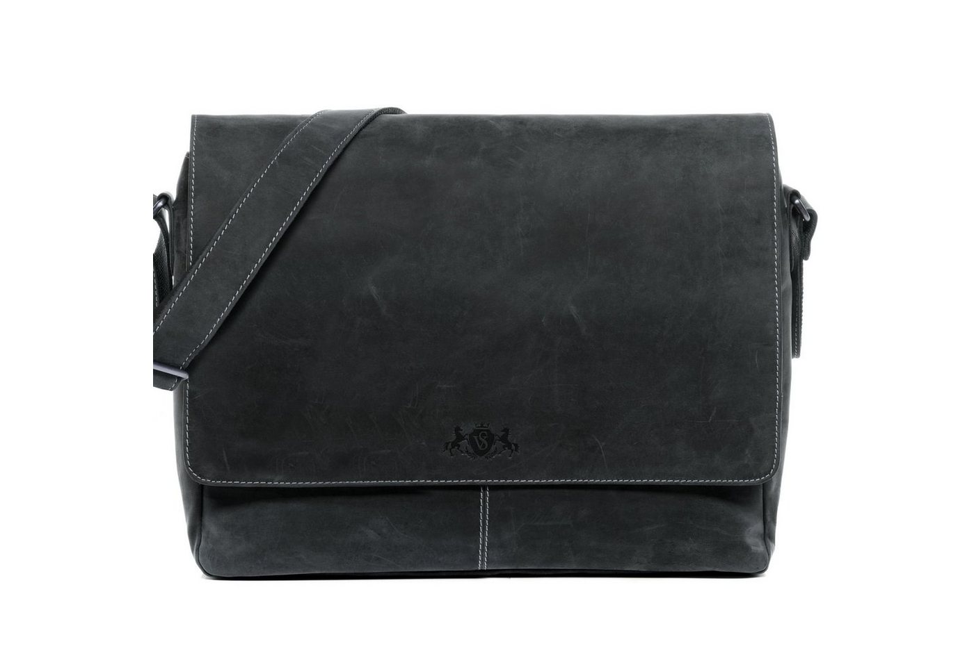 SID & VAIN Messenger Bag Leder Umhängetasche Unisex SPENCER, Laptoptasche 15 Zoll Echtleder, Businesstasche Damen Herren grau von SID & VAIN