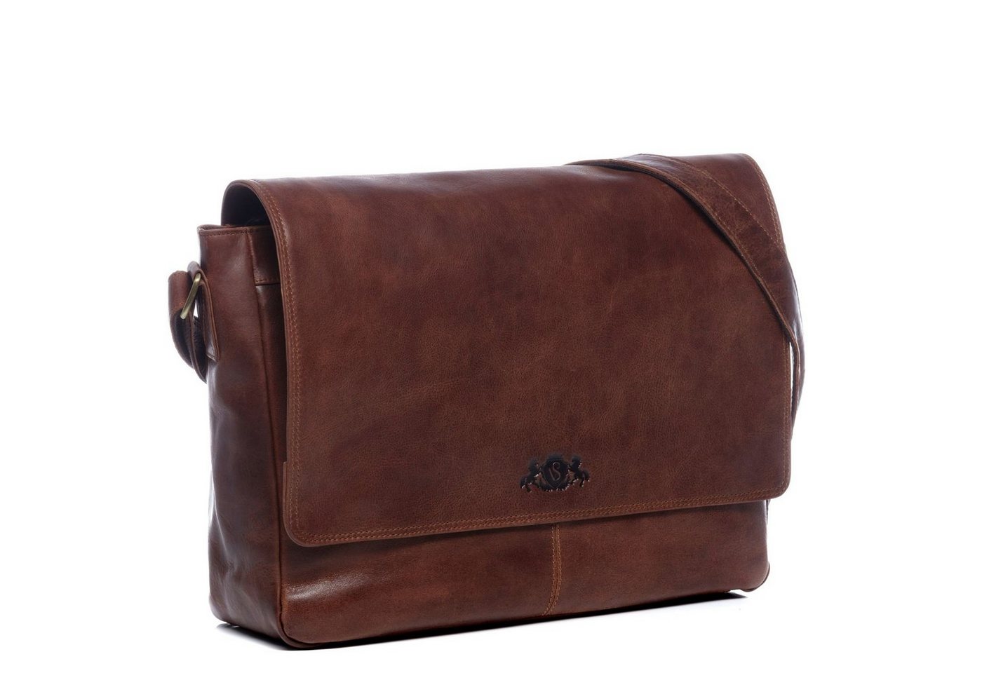 SID & VAIN Messenger Bag Leder Umhängetasche Unisex SPENCER, Laptoptasche 15 Zoll Echtleder, Businesstasche Damen Herren braun von SID & VAIN