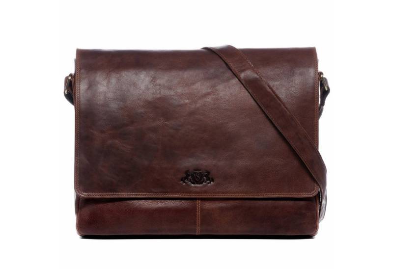 SID & VAIN Messenger Bag SPENCER XL groß Laptop-Tasche 15 Zoll echt Leder, Umhaengetasche Laptop Fach Herren Damen Schultertasche braun-retro von SID & VAIN