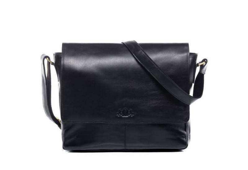 SID & VAIN Messenger Bag SPENCER XL groß Laptop-Tasche 15 Zoll echt Leder, Umhaengetasche Laptop Fach Herren Damen Schultertasche schwarz von SID & VAIN
