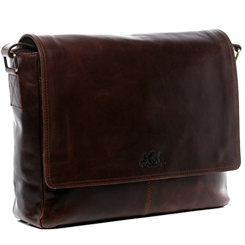 SID & VAIN Laptoptasche Messenger Bag Spencer aus Premium Leder I Business-Tasche groß für Herren und Damen 15 Zoll Laptop extra Laptop-Hülle I Umhängetasche braun handgefertigt von SID & VAIN