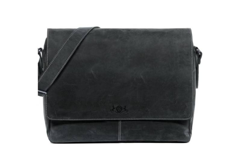 SID & VAIN Messenger Bag echt Leder Messenger 15 Zoll Laptop-Hülle schwarz, Laptoptasche 15 Zoll Echtleder, Businesstasche Damen Herren grau von SID & VAIN
