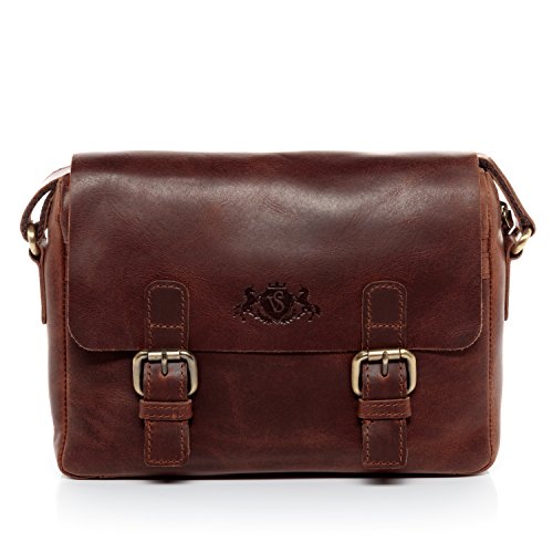 SID & VAIN Messenger Bag Yale aus Premium Leder I Schultertasche für Herren und Damen I Umhängetasche braun handgefertigt von SID & VAIN