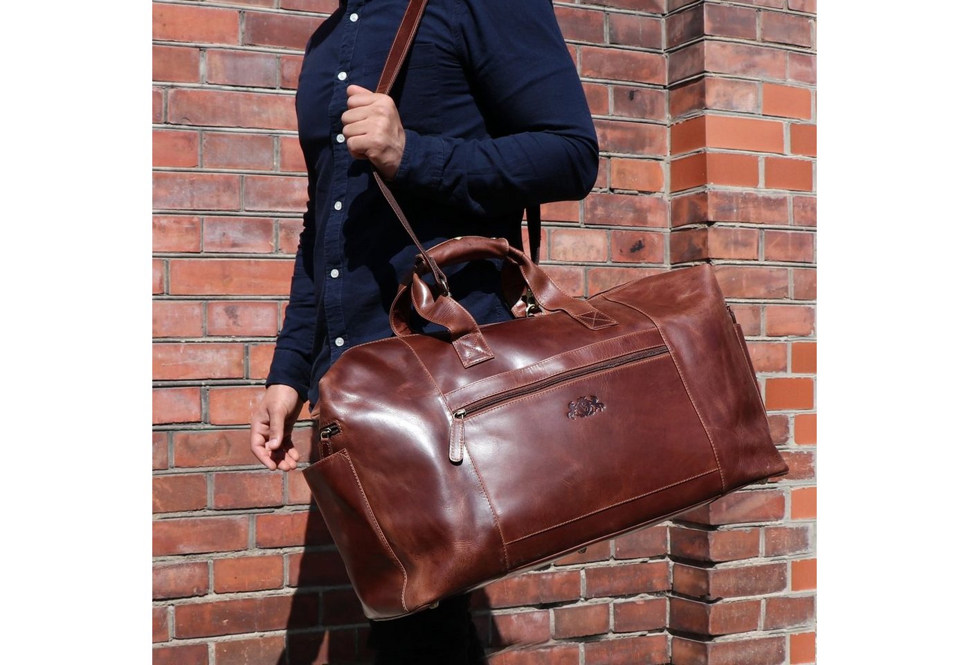 SID & VAIN Reisetasche Leder Weekender Unisex BRISTOL, Echtleder Reisegepäck für Damen & Herren, Sporttasche XL braun-cognac von SID & VAIN