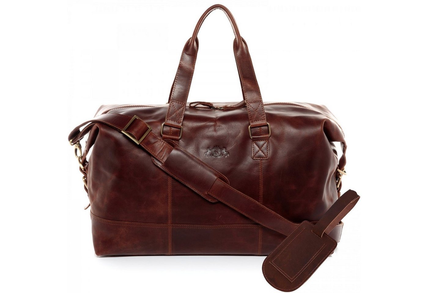 SID & VAIN Reisetasche Leder Weekender Unisex YALE, Echtleder Reisegepäck für Damen & Herren, Sporttasche XL braun-cognac von SID & VAIN