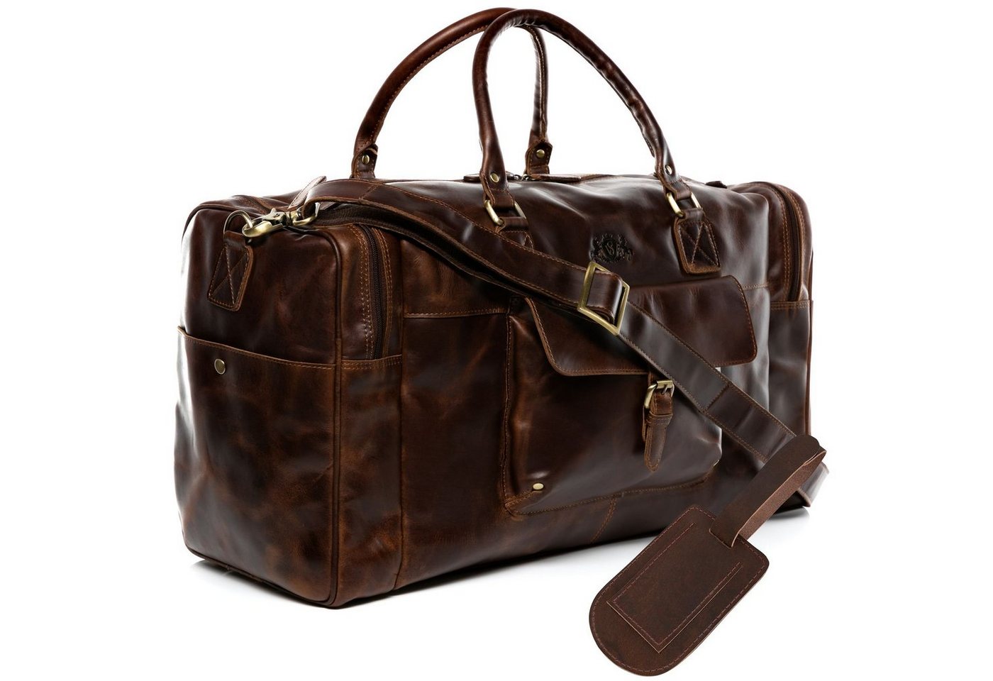 SID & VAIN Reisetasche YALE Weekender groß Handgepäck echt Leder, Reisetasche Duffle Reisegepäck Sporttasche Herren Damen braun von SID & VAIN