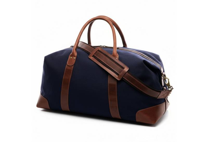 SID & VAIN Reisetasche echt Leder Weekender groß blau-braun DAVIS, Leder & Canvas Reisegepäck für Damen & Herren XL blau-braun von SID & VAIN