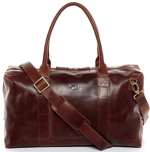 SID & VAIN große XL Reisetasche echt Leder - Sporttasche groß Yale Zip - Weekender Handgepäck mit Schultergurt - Ledertasche Herren und Damen braun handgefertigt von SID & VAIN