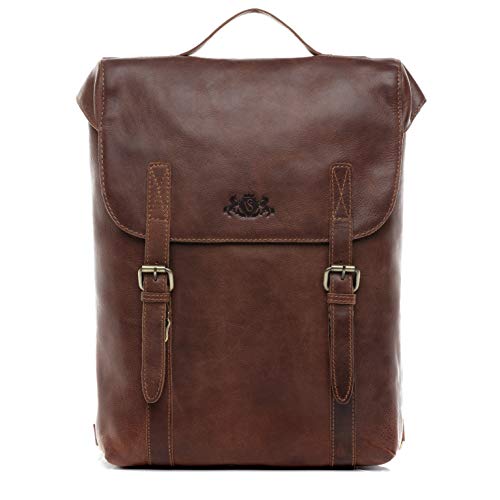 SID & VAIN Rucksack Eton aus Premium Leder I Lederrucksack groß für Herren und Damen 15.4 Zoll Laptop Laptop-Fach I Rucksack braun handgefertigt von SID & VAIN