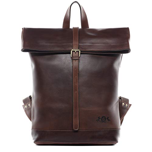 SID & VAIN Rucksack echt Leder Jay Backpack Tagesrucksack Kurierrucksack 15.4 Zoll Laptop Lederrucksack Laptopfach 15,6 Zoll Lederrucksack Herren, Dunkelbraun von SID & VAIN