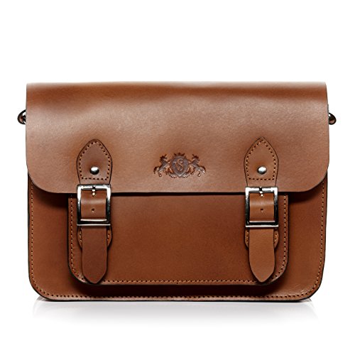 SID & VAIN Satchel Tessa aus Sattel-Leder I College-Tasche für Damen iPad Zoll Laptop I Umhängetasche braun handgefertigt von SID & VAIN