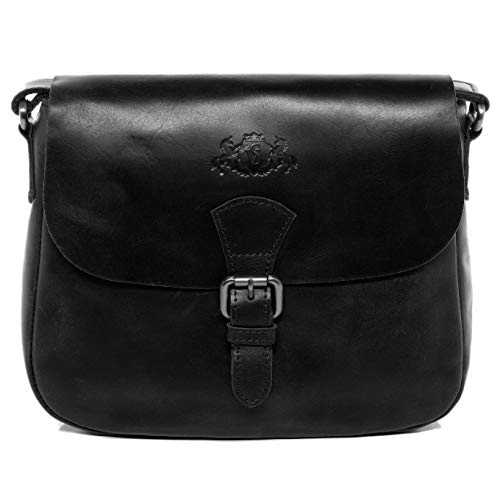 SID & VAIN Schultertasche echt Leder - Handtasche Yale - Umhängetasche Damentasche mit Schultergurt - Ledertasche Damen schwarz handgefertigt von SID & VAIN