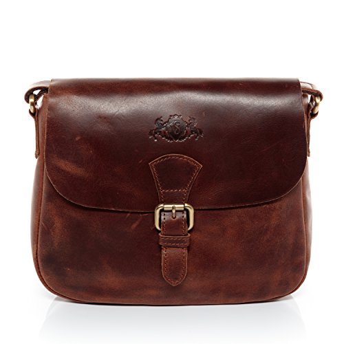 SID & VAIN Schultertasche echt Leder - Handtasche Yale - Umhängetasche Damentasche mit Schultergurt - Ledertasche Damen braun handgefertigt von SID & VAIN