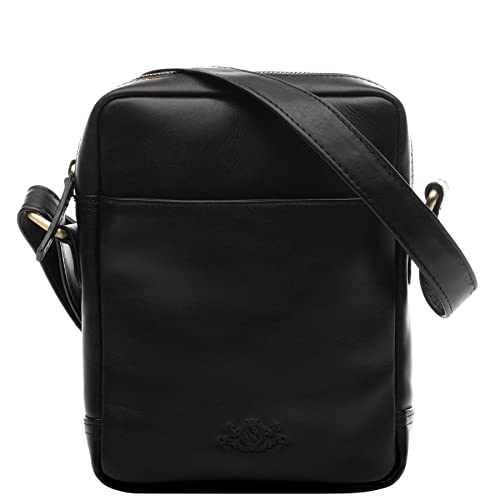 SID & VAIN Umhängetasche Dublin aus Premium Leder I Messenger Bag klein für Herren und Damen I Schultertasche schwarz handgefertigt von SID & VAIN