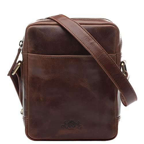 SID & VAIN Umhängetasche Dublin aus Premium Leder I Messenger Bag klein für Herren und Damen I Schultertasche braun handgefertigt von SID & VAIN