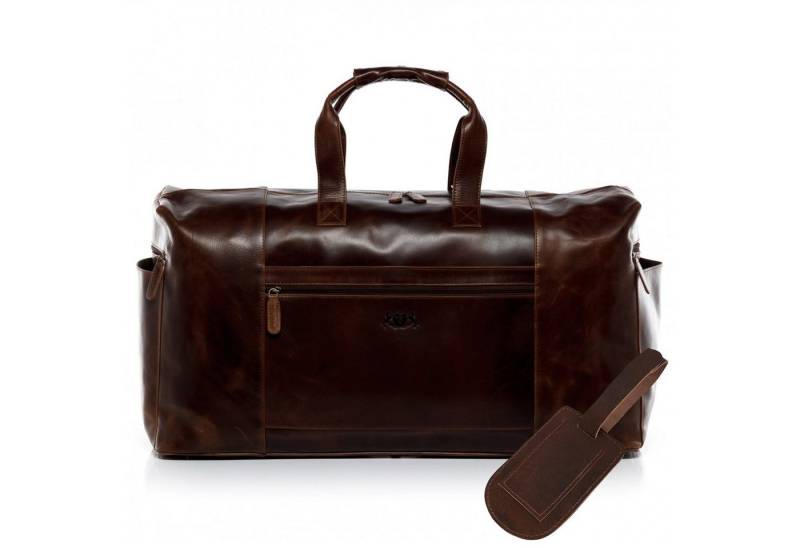 SID & VAIN Umhängetasche Leder Weekender Unisex BRISTOL, Echtleder Reisegepäck für Damen & Herren, Sporttasche XL braun-cognac von SID & VAIN
