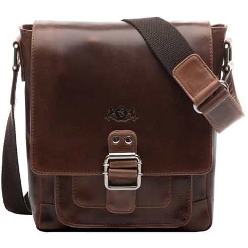 SID & VAIN Umhängetasche Stoked aus Premium Leder I Messenger Bag für Herren und Damen ipad Zoll Laptop I Schultertasche braun handgefertigt von SID & VAIN