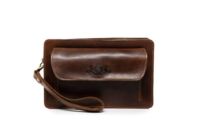 SID & VAIN Umhängetasche echt Leder Herrentasche groß braun CORNWALL, Henkeltasche echt Leder Herren, Handtaschenhalter braun-cognac von SID & VAIN