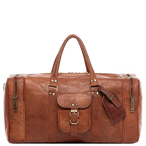 SID & VAIN Weekender Landon aus Vintage Leder I Sporttasche groß Herren 60 cm I Reisetasche Handgepäck braun handgefertigt von SID & VAIN