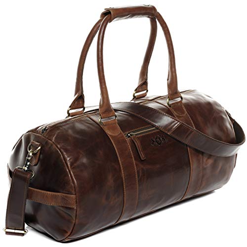 SID & VAIN große Weekender echt Leder - Sporttasche Vancouver 46 cm - Reisetasche Handgepäck mit Schultergurt - Ledertasche Herren und Damen braun handgefertigt von SID & VAIN