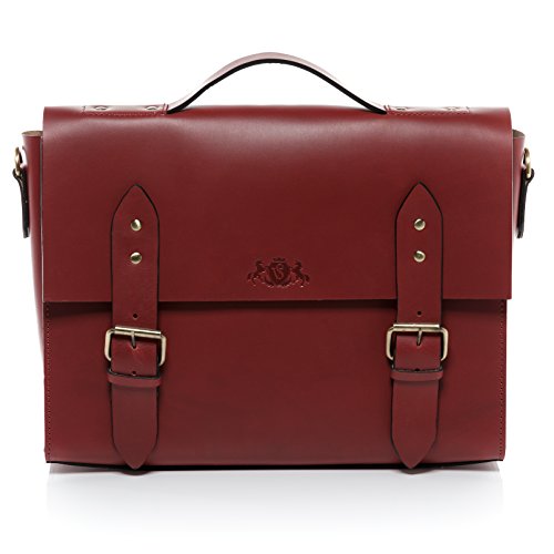 SID & VAIN große Aktentasche echt Leder - 15.4 Zoll Laptop Business-Tasche Boston - Arbeitstasche Laptoptasche mit Laptop-Fach - Ledertasche Herren und Damen rot handgefertigt von SID & VAIN
