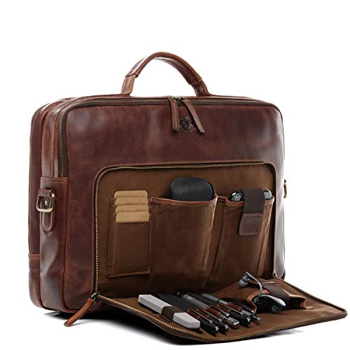 SID & VAIN große Laptoptasche echt Leder - 15.4 Zoll Laptop Business-Tasche Simon XL - Umhängetasche Aktentasche mit extra Laptop-Hülle - Ledertasche Herren und Damen braun handgefertigt von SID & VAIN