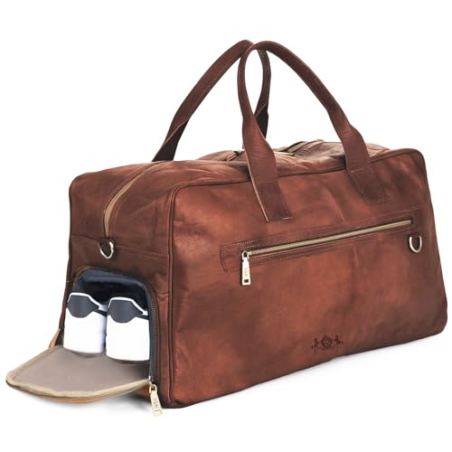 SID & VAIN große Reisetasche mit separatem Schuh-Fach echt Leder - Weekender Henry - Sporttasche Handgepäck mit Schultergurt - Ledertasche Herren und Damen braun handgefertigt von SID & VAIN