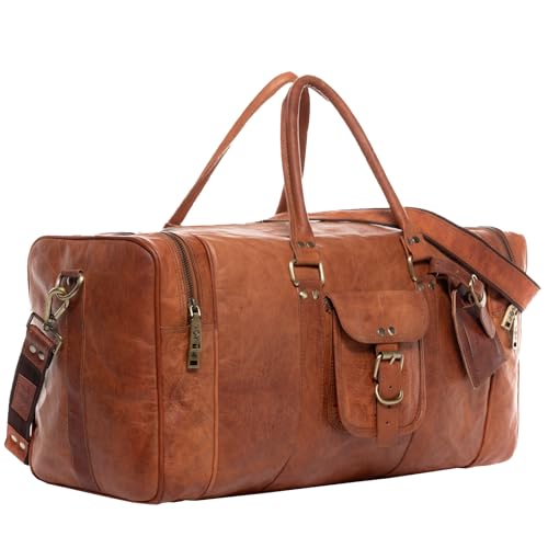 SID & VAIN Weekender Landon aus Vintage Leder I Sporttasche groß Herren 50 cm I Reisetasche Handgepäck braun handgefertigt von SID & VAIN