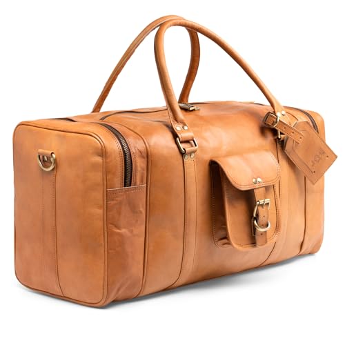 SID & VAIN Weekender Landon aus Vintage Leder I Sporttasche groß für Herren 60 cm I Reisetasche Handgepäck hell-braun handgefertigt von SID & VAIN