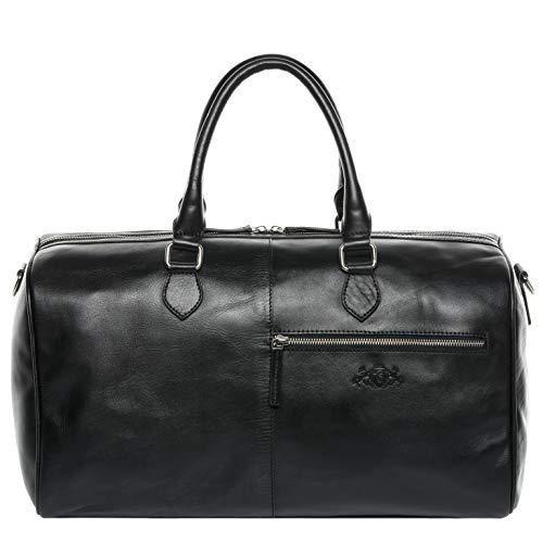 SID & VAIN große Weekender echt Leder - Sporttasche Seattle 46 cm - Reisetasche Handgepäck mit Schultergurt - Ledertasche Herren und Damen schwarz handgefertigt von SID & VAIN
