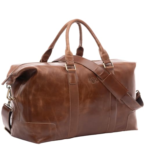 SID & VAIN große XL Reisetasche echt Leder - Sporttasche groß Jeremy - Weekender erweiterbar Handgepäck mit Schultergurt - Herren und Damen braun handgefertigt von SID & VAIN