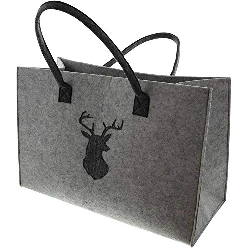 SIDCO Filztasche Hirsch Einkaufstasche Filz Shopper Umhängetasche Handtasche grau von SIDCO