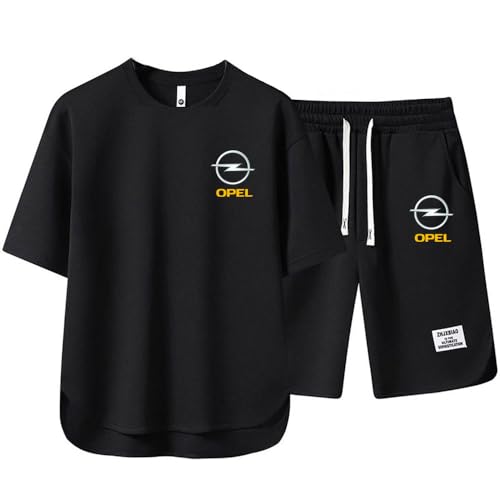 2 Teiliges Herren T-Shirt Und Shorts Set OPel Bedrucktes Baumwolle Sommer Rundhals T-Shirt Jogginganzug Kurzarm Casual Freizeitanzug Outfit Set Zweiteiler,Black-3XL von SIDHU