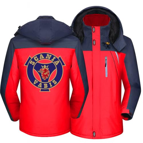 Herren Skijacke Für SCANIA, Dicker Funktionsjacke Herren Winterjacke Fleece Lined Windjacke Männer Kapuzenjacken Mit Reißverschluss Winddicht Herren Schneejacke Wanderjacke Outdoorjacke,Red-L von SIDHU