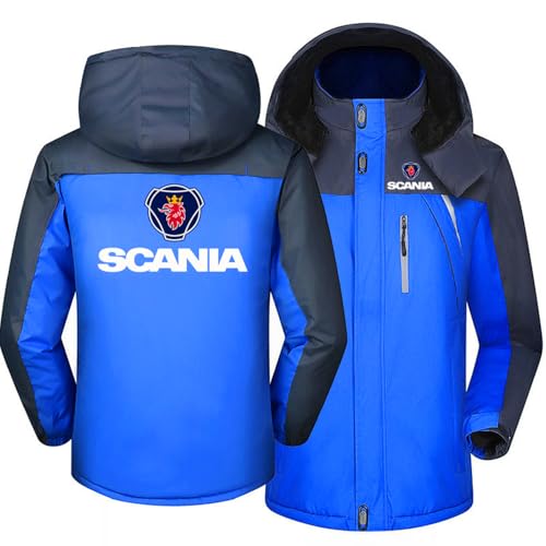 Herren Winterjacke Für SCANIA, Skijacke Dicker Funktionsjacke Herren Fleece Lined Windjacke Männer Kapuzenjacken Mit Reißverschluss Winddicht Herren Jacke Wanderjacke Outdoorjacke,Blue-XL von SIDHU