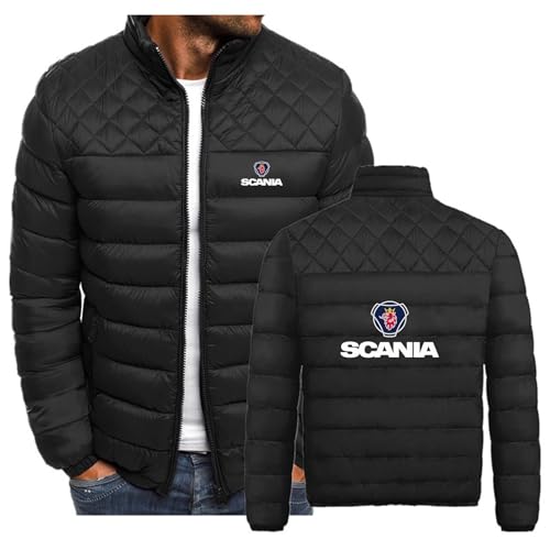 Herrenjacken für SCANIA, leichter, isolierter, verstaubarer Wintermantel aus Baumwolle, durchgehender Reißverschluss, warme, kurze, gepolsterte Oberbekleidung für Herren,Black-3XL von SIDHU