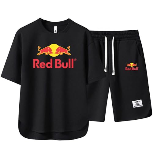 SIDHU 2 Teiliges Tracksuit Herren-Kurzarm-Shorts-Set BULL Bedrucktes Baumwolle Sommer-T-Shirt Freizeitanzug-Set Rundhals-T-Shirt Lässiger Jogginganzug Freizeitanzug,Black-XL von SIDHU