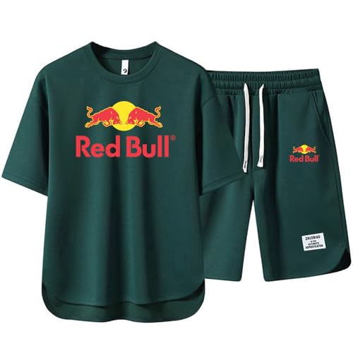 SIDHU 2 Teiliges Tracksuit Herren-Kurzarm-Shorts-Set BULL Bedrucktes Baumwolle Sommer-T-Shirt Freizeitanzug-Set Rundhals-T-Shirt Lässiger Jogginganzug Freizeitanzug,Green-XL von SIDHU