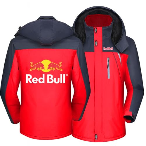 SIDHU Herren Skijacke Für BULL, Dicker Funktionsjacke Herren Winterjacke Fleece Lined Windjacke Männer Kapuzenjacken Mit Reißverschluss Winddicht Herren Schneejacke Wanderjacke Outdoorjacke,Red-XL von SIDHU