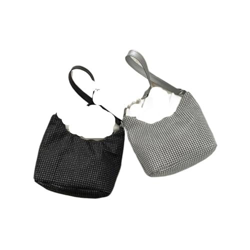Modische Damen-Umhängetasche mit Strasssteinen, quadratisch, Designer-Perlenkette, Schultertasche, silberfarben, Einheitsgröße von SIDIFU