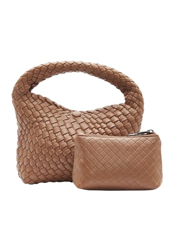 SIDONA Damen Gewebte Hobo Schultertaschen 2-teiliges Set Retro Tasche PU Leder, Braun von SIDONA