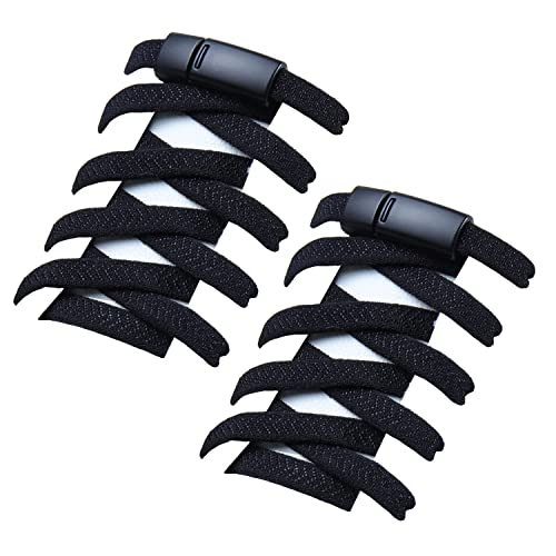 SIDOUEN （2 Paare Elastische Gummi Schnürsenkel mit Metall-Magnetverschluss,Ohne Binden, Eben runden Schleifenlose Schuhbänder, für Männer MS Kind（decl5201 Schwarz*2） von SIDOUEN