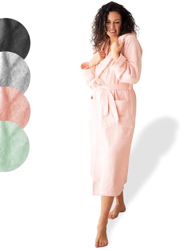 SIEGENTHAL® Damen Bademantel Frottee Velours 100% Baumwolle mit Kapuze Flauschig - Rosé L - XL von SIEGENTHAL