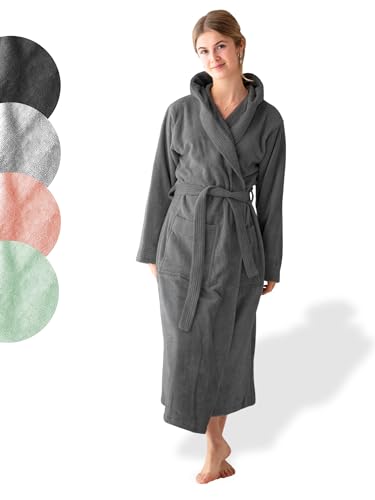 SIEGENTHAL® Damen Bademantel Frottee Velours 100% Baumwolle mit Kapuze Flauschig - Dunkelgrau S - M von SIEGENTHAL