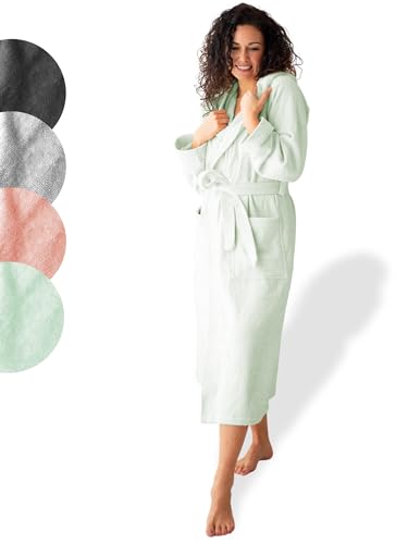 SIEGENTHAL® Damen Bademantel Frottee Velours 100% Baumwolle mit Kapuze Flauschig - Mint S - M von SIEGENTHAL