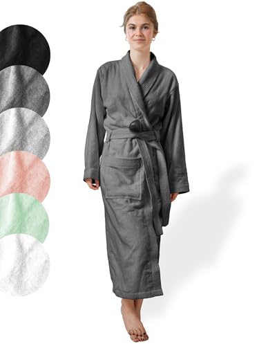 SIEGENTHAL® Damen Bademantel Frottee Velours 100% Baumwolle mit Schalkragen - Anthrazit L - XL von SIEGENTHAL
