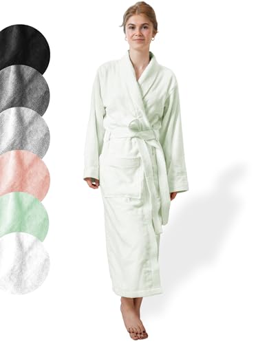SIEGENTHAL® Damen Bademantel Frottee Velours 100% Baumwolle mit Schalkragen Flauschig - Mint L - XL von SIEGENTHAL